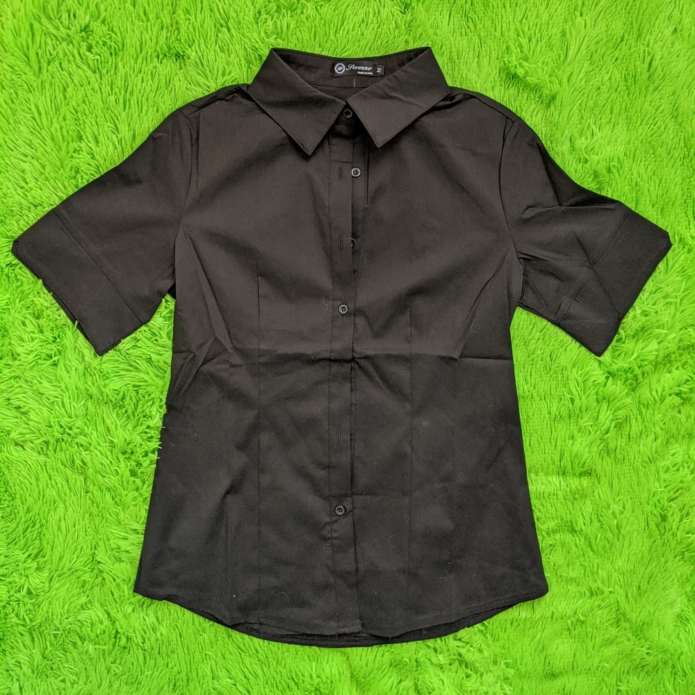 NWT Black Botton Down Tailored Blouse